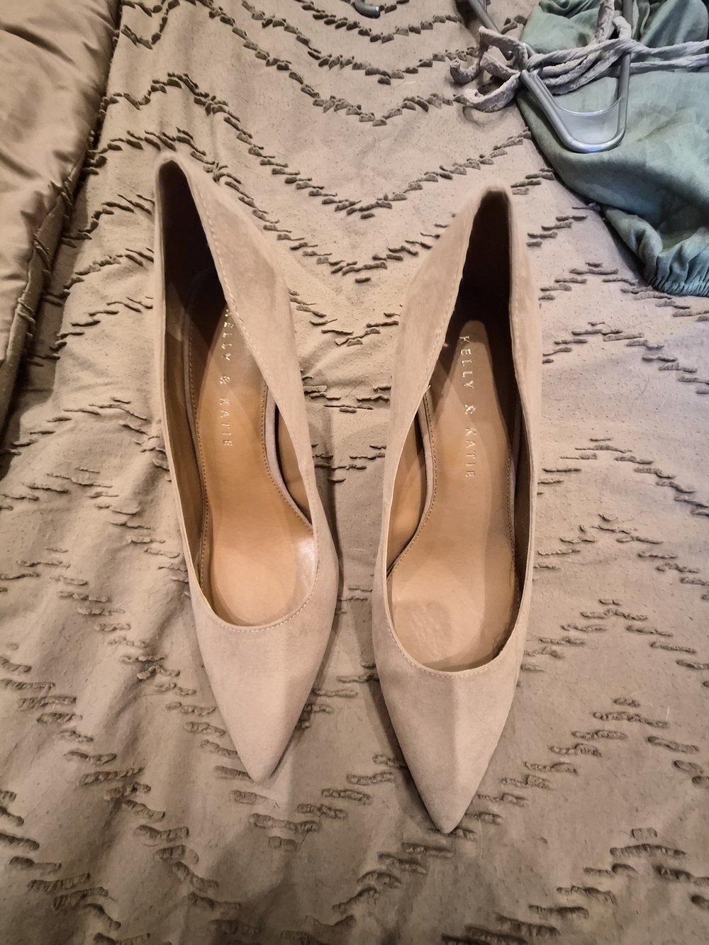 Kelly & Katie Taupe Suede Pointed-Toe Pumps